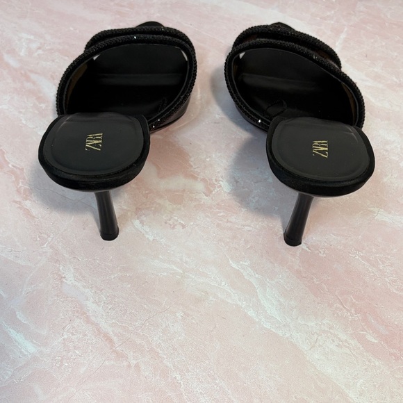 Zara Black Women's Heeled Mules patent leather & sequins - Picture 3 of 6